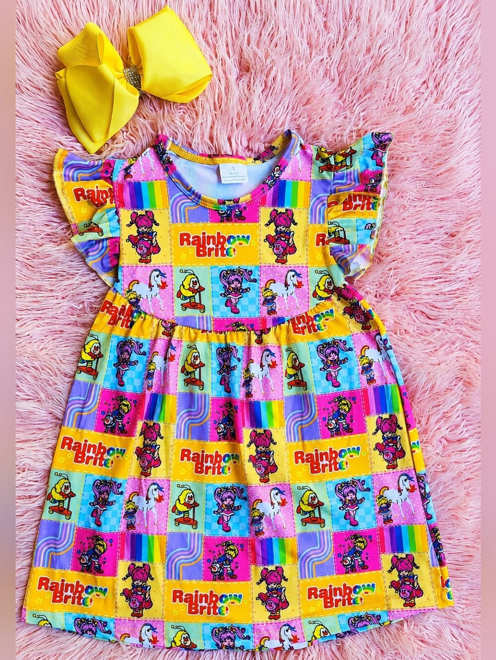 Rainbow Brite Girls' Rainbow Patchwork Dress - Bright Multicolor
